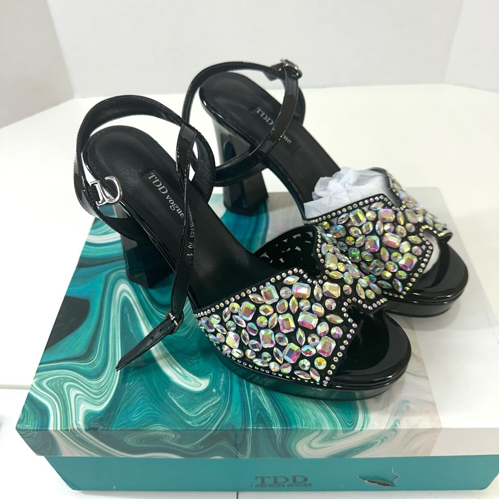 Black Rhinestone Platform Sandals - Picture 7 of 16